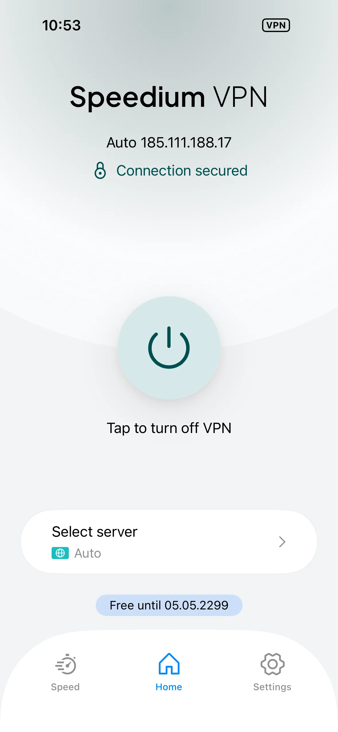 MyVPN connected screen on iOS
