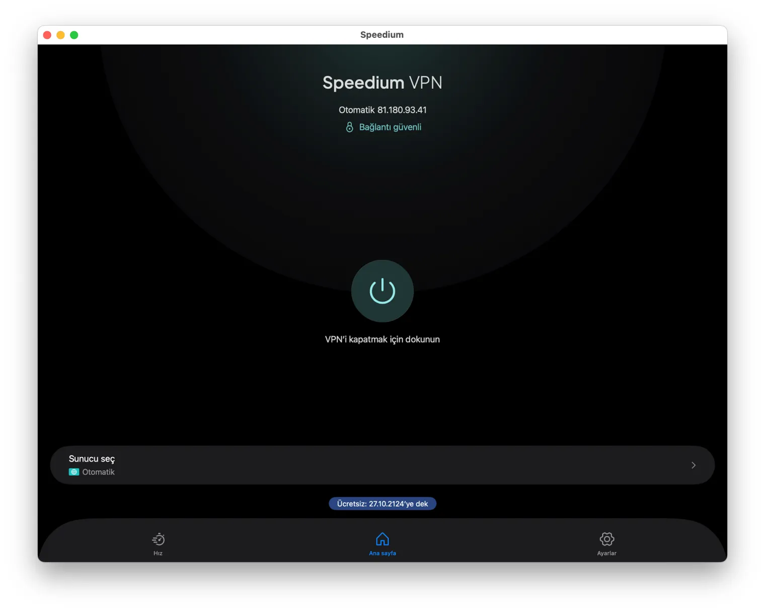 MyVPN Mac'te bağlı