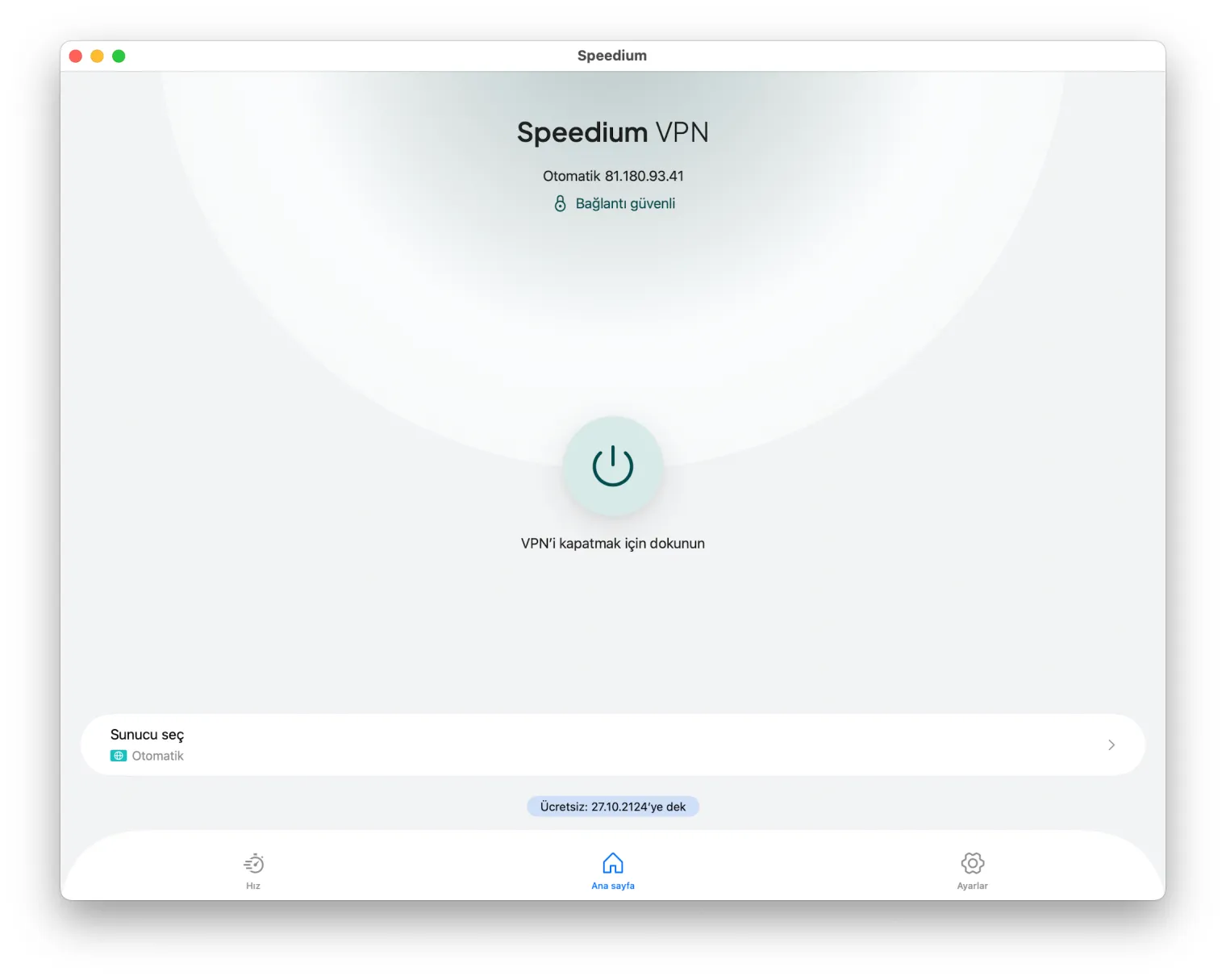 MyVPN Mac'te bağlı