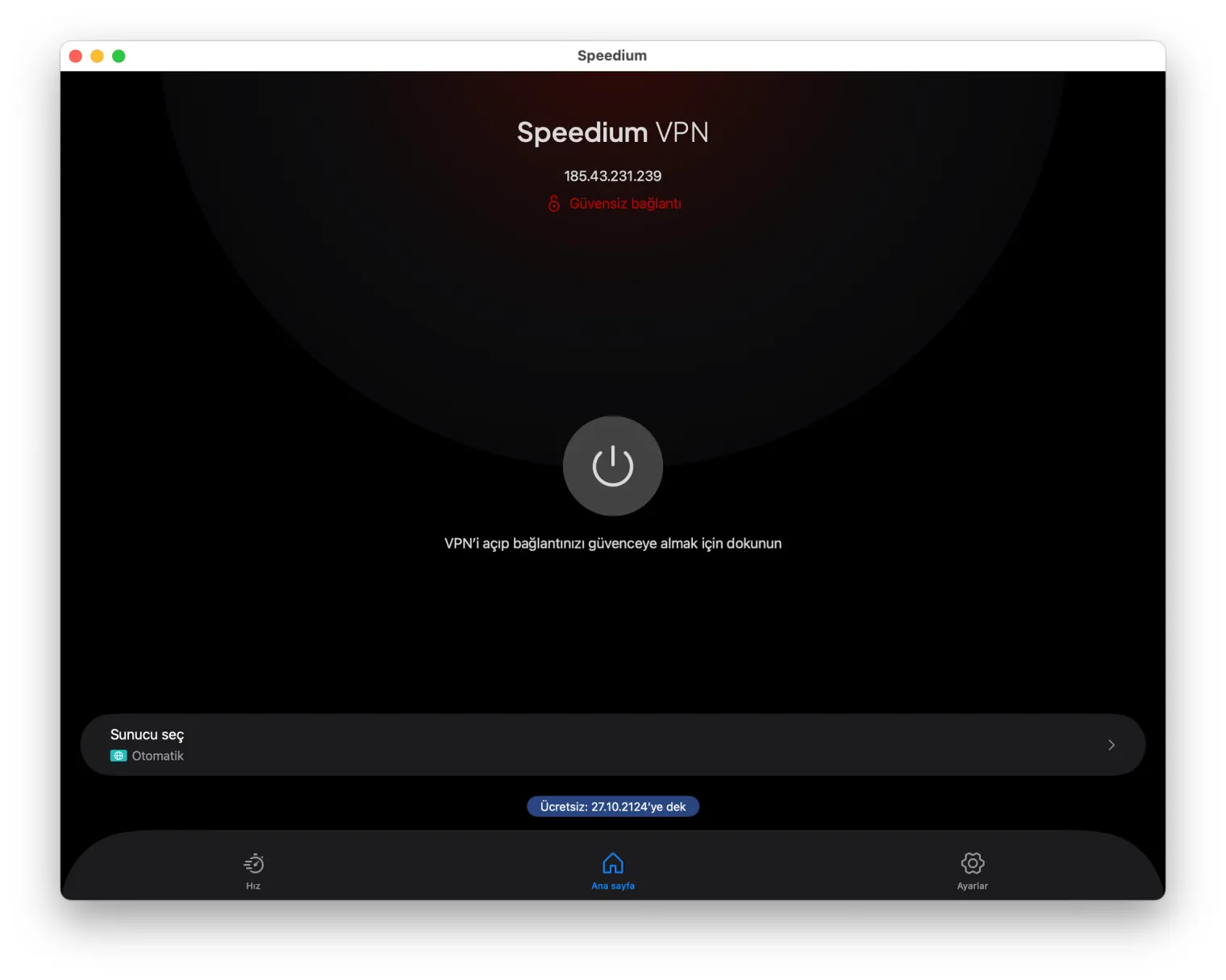 Bağlanmadan önce MyVPN Mac