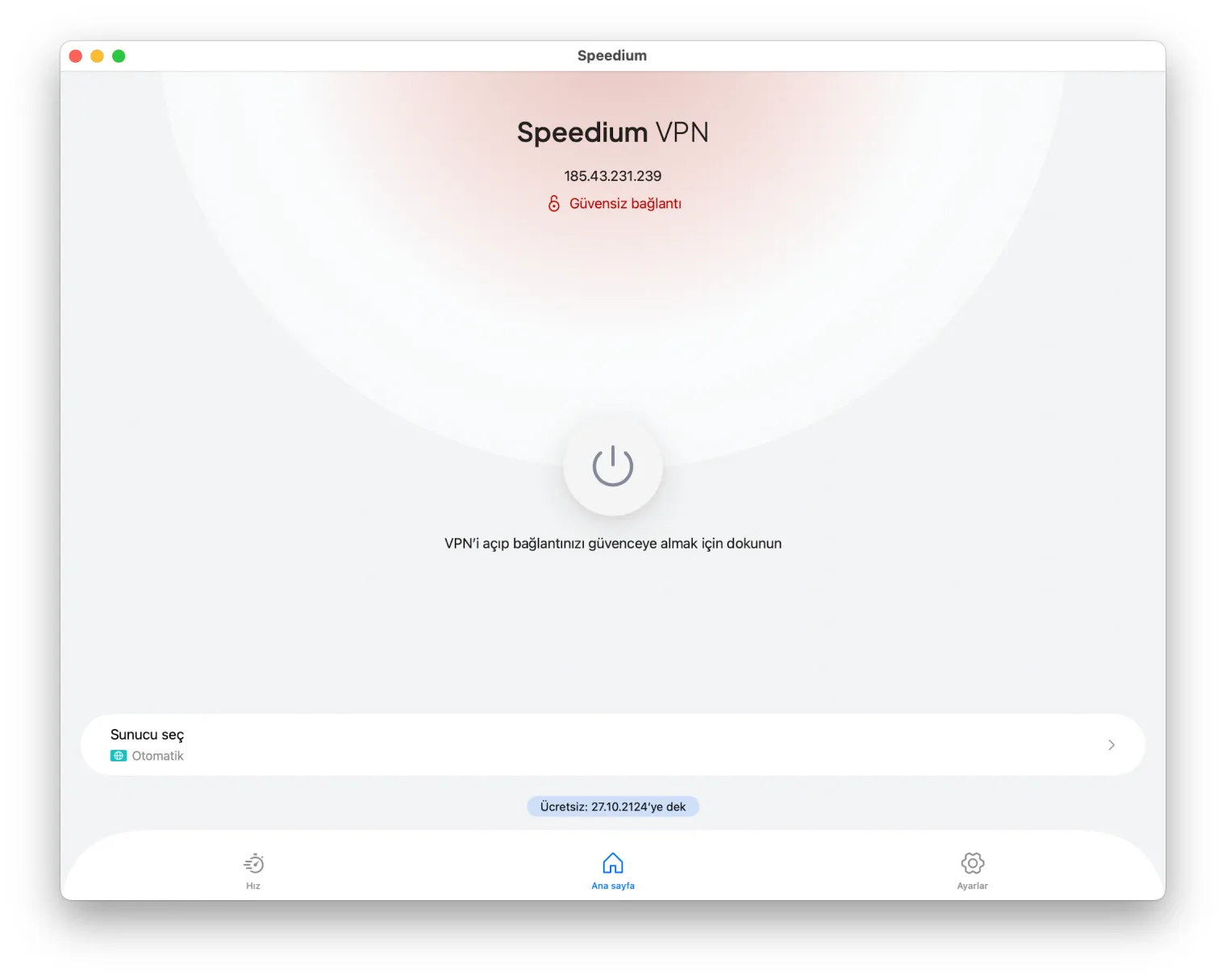 Bağlanmadan önce MyVPN Mac