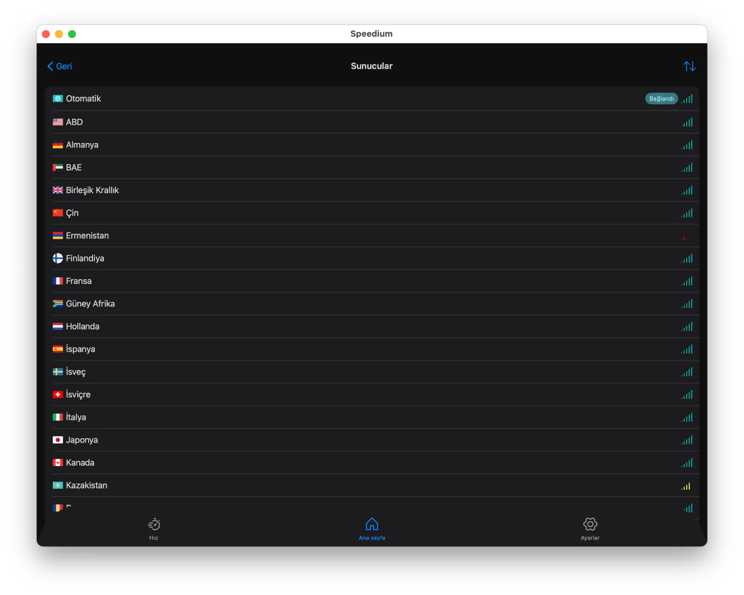 MyVPN Mac sunucu listesi