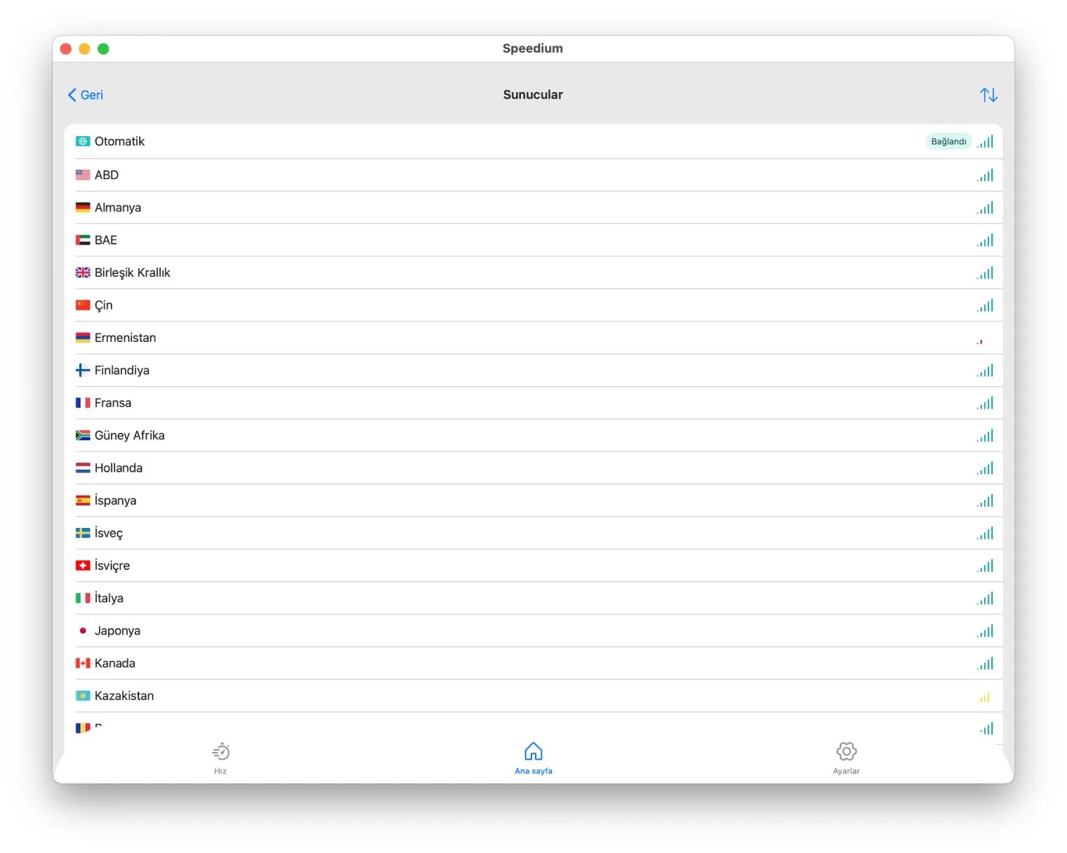 MyVPN Mac sunucu listesi
