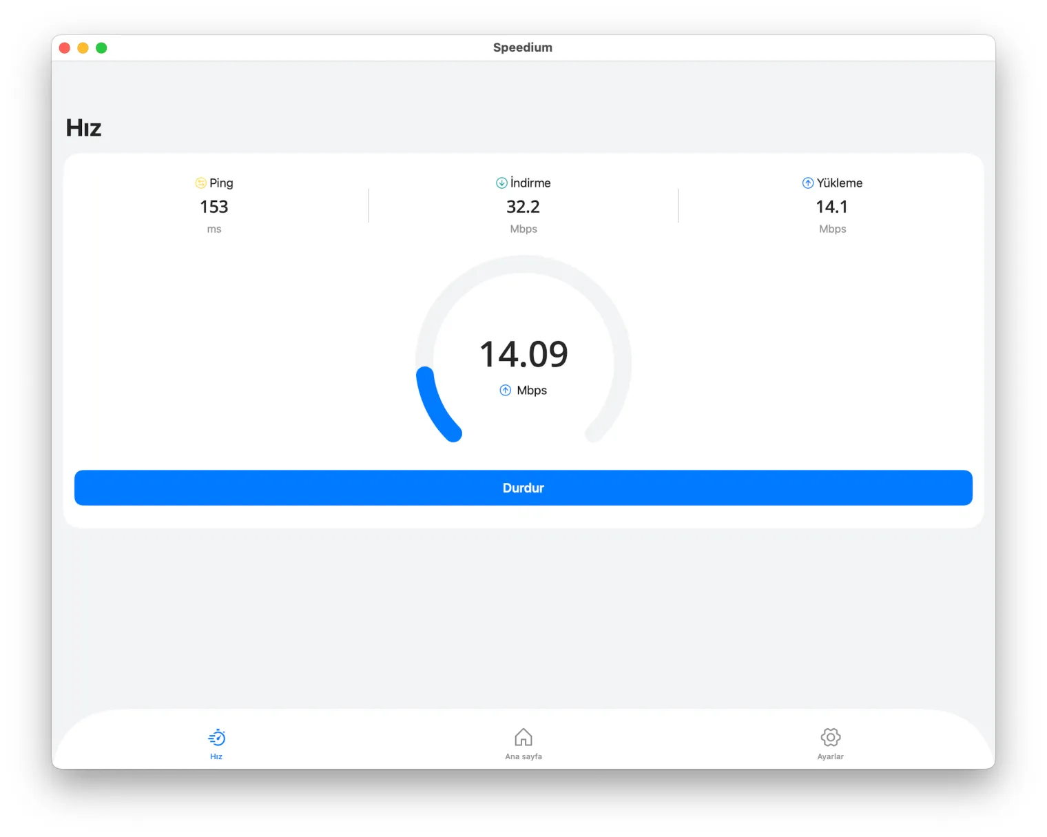 Mac uygulamasında hız testi